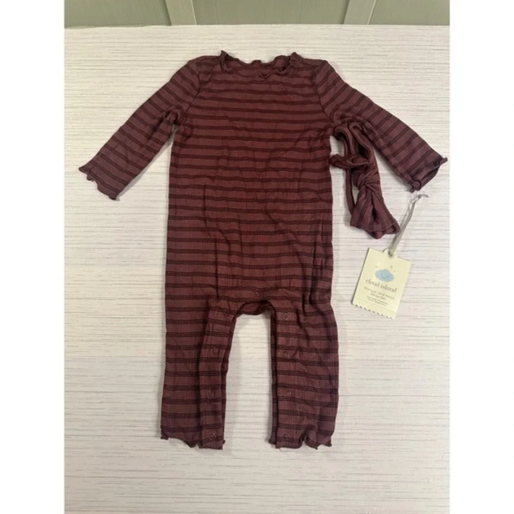 Cloud Island Baby Romper Head Wrap Set and 3-Pack Pants Burgundy Pink 3-6M NWT